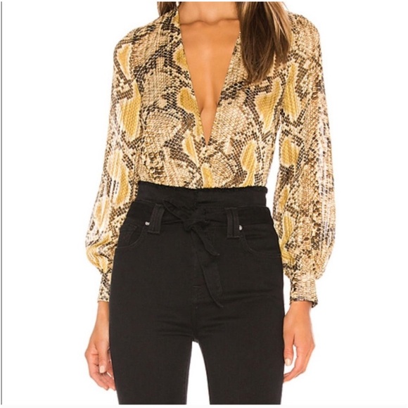 Superdown Revolve Aliza Snakeskin Pattern Bodysuit Sheer Long Sleeve XS - Picture 1 of 6